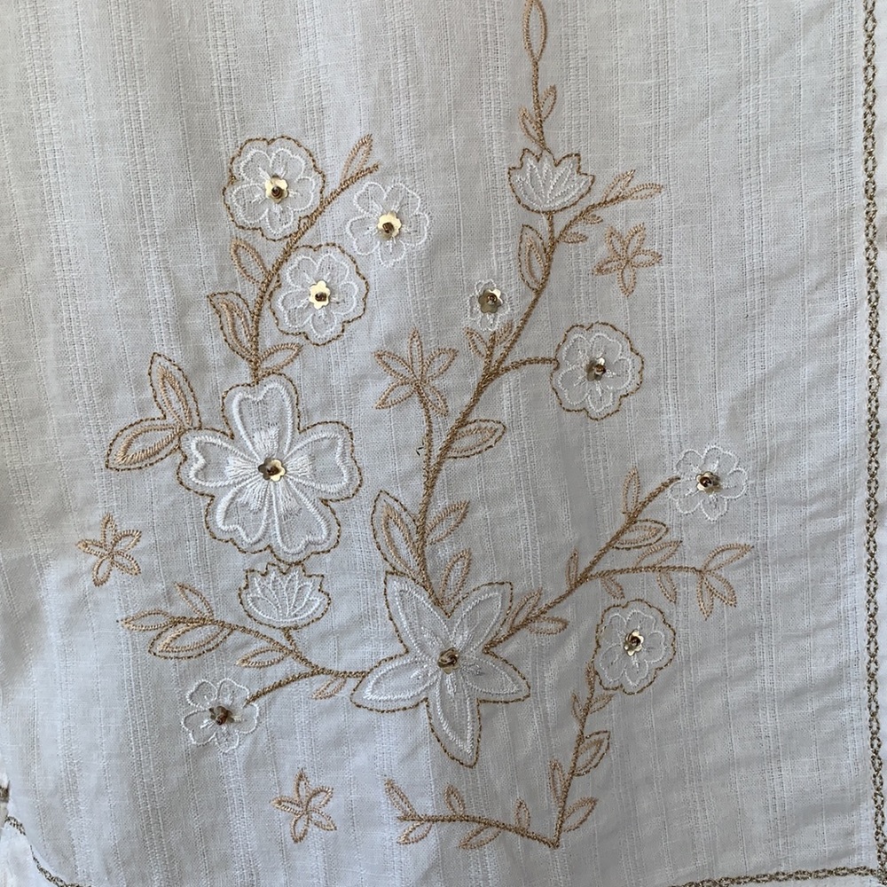 Pappagallo Embroidered White Linen Blend 3/4 Sleeve Blouse EUC Like New - Picture 2 of 9